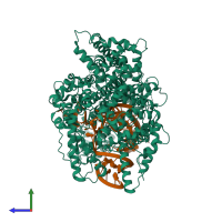 PDB entry 8ewg coloured by chain, side view.