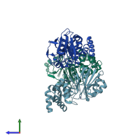 PDB entry 8ewo coloured by chain, side view.