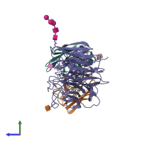 PDB entry 8ez8 coloured by chain, side view.