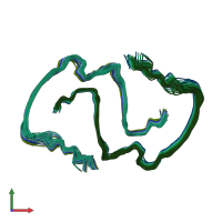 PDB entry 8eze coloured by chain, ensemble of 9 models, front view.