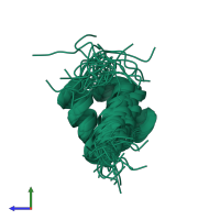 PDB entry 8f37 coloured by chain, ensemble of 20 models, side view.