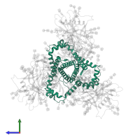 Transmembrane protein gp41 in PDB entry 8fad, assembly 1, side view.