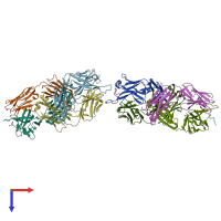 PDB entry 8fb5 coloured by chain, top view.