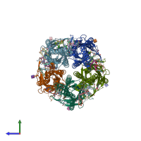 PDB entry 8fe1 coloured by chain, side view.