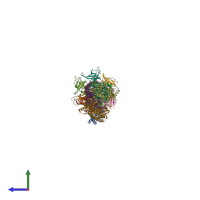 PDB entry 8fed coloured by chain, side view.