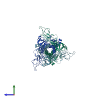 PDB entry 8fel coloured by chain, side view.