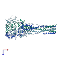 PDB entry 8fel coloured by chain, top view.