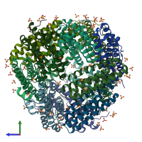 PDB entry 8ff9 coloured by chain, side view.