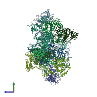 PDB entry 8fm1 coloured by chain, side view.