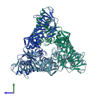 PDB entry 8fmy coloured by chain, side view.