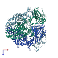 PDB entry 8fmy coloured by chain, top view.