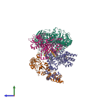 PDB entry 8foh coloured by chain, side view.