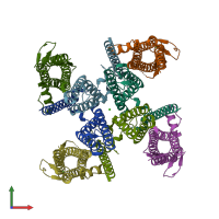 PDB entry 8fp9 coloured by chain, front view.