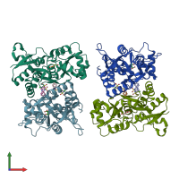 PDB entry 8fq2 coloured by chain, front view.