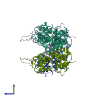 PDB entry 8fqg coloured by chain, side view.