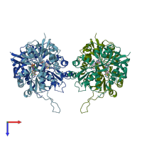 PDB entry 8fqg coloured by chain, top view.