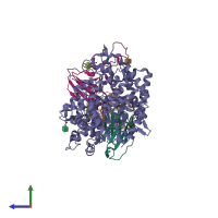 PDB entry 8fxb coloured by chain, side view.