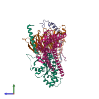 PDB entry 8fy8 coloured by chain, side view.