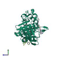 Monomeric assembly 1 of PDB entry 8g6a coloured by chemically distinct molecules, side view.