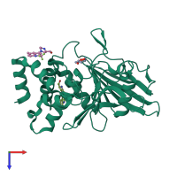 Monomeric assembly 1 of PDB entry 8g6a coloured by chemically distinct molecules, top view.