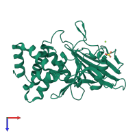 Monomeric assembly 2 of PDB entry 8g6a coloured by chemically distinct molecules, top view.