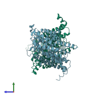 PDB entry 8ga3 coloured by chain, side view.