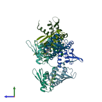 PDB entry 8gbk coloured by chain, side view.