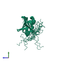 PDB entry 8gdg coloured by chain, ensemble of 20 models, side view.