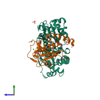 PDB entry 8gt3 coloured by chain, side view.