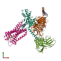 PDB entry 8gus coloured by chain, front view.