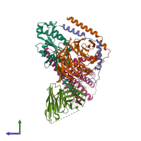 PDB entry 8gus coloured by chain, side view.