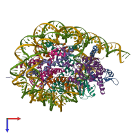 Hetero 14-meric assembly 1 of PDB entry 8h1t coloured by chemically distinct molecules, top view.