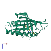 Monomeric assembly 1 of PDB entry 8h3j coloured by chemically distinct molecules, top view.