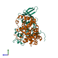 PDB entry 8h6p coloured by chain, side view.