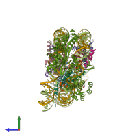 PDB entry 8hag coloured by chain, side view.
