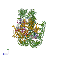 PDB entry 8hah coloured by chain, side view.