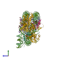 PDB entry 8hal coloured by chain, side view.