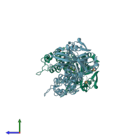 PDB entry 8he7 coloured by chain, side view.