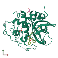 PDB entry 8he9 coloured by chain, front view.