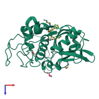 PDB entry 8he9 coloured by chain, top view.