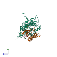 PDB entry 8hf3 coloured by chain, side view.