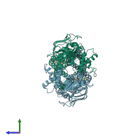 PDB entry 8hf5 coloured by chain, side view.