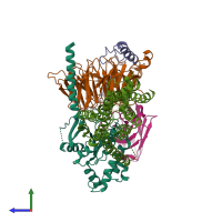PDB entry 8hj0 coloured by chain, side view.