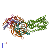 PDB entry 8hj0 coloured by chain, top view.