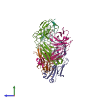 PDB entry 8hlb coloured by chain, side view.
