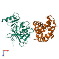 PDB entry 8hll coloured by chain, top view.