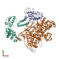 PDB entry 8hm0 coloured by chain, front view.