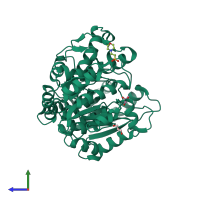 PDB entry 8hok coloured by chain, side view.