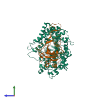 PDB entry 8hrl coloured by chain, side view.
