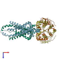 PDB entry 8i6q coloured by chain, top view.